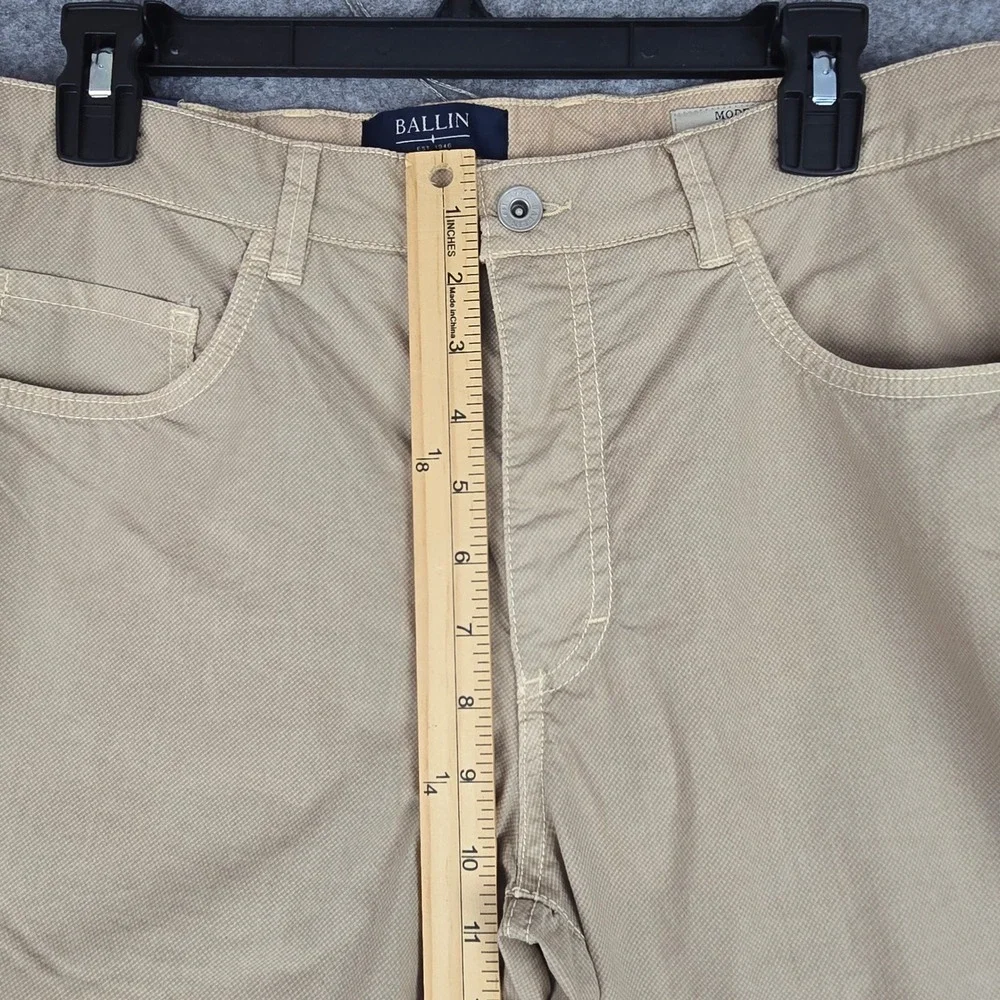 Ballin Crescent Nailshead Pants Mens 35 Khaki Modern Fit Cotton Stretch Trousers